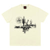 A Screen Printed t-shirt featuring an image of a cactus and a cowboy riding a horse on a Disorder Death Ride Tee Vintage White.