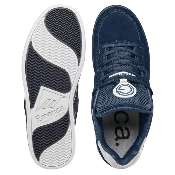 A pair of EMERICA THE OG-1 NAVY sneakers on a white background.