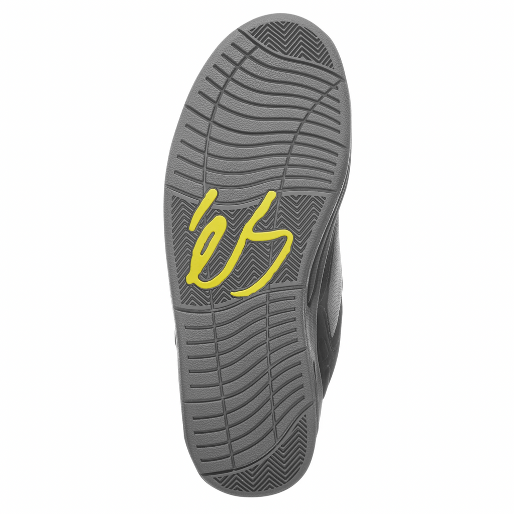 grey rubber out sole with yellow eS logo in the center 