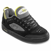 black and grey skate sneaker with yellow accents and creager labels on the tongue