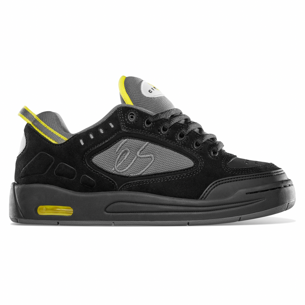 bulky eS skate shoe with grey panels and yellow air bubble in the sole 