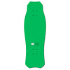 The EVERYBODY SKATES T-REX STANDARD 31" by EVERYBODY SKATES features a green, 80's-inspired wide, tapered deck with a small white "#E" logo and a double lacquer gloss finish for extra durability and shine.
