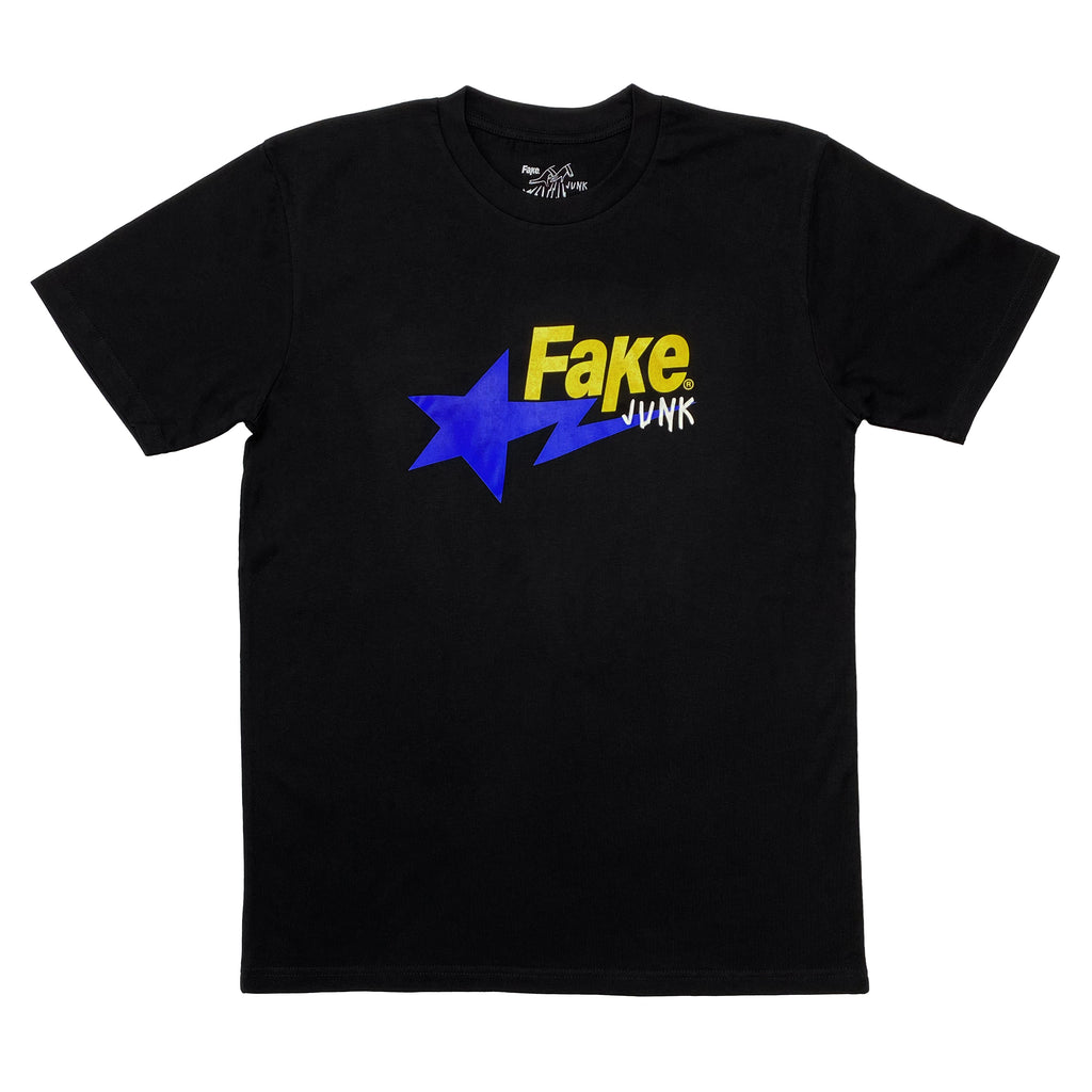 A FAKE JUNK WISHING STAR T-SHIRT BLACK with the brand name FAKE JUNK on it.