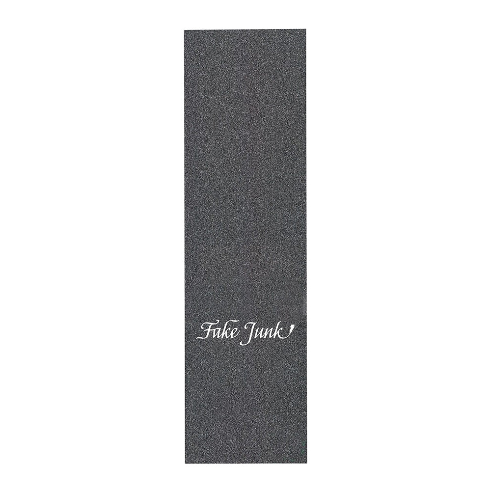 A rectangular black grip tape from FAKE JUNK, featuring the MOREGRIP FORMULA and "Fake Junk" in white script near the bottom.