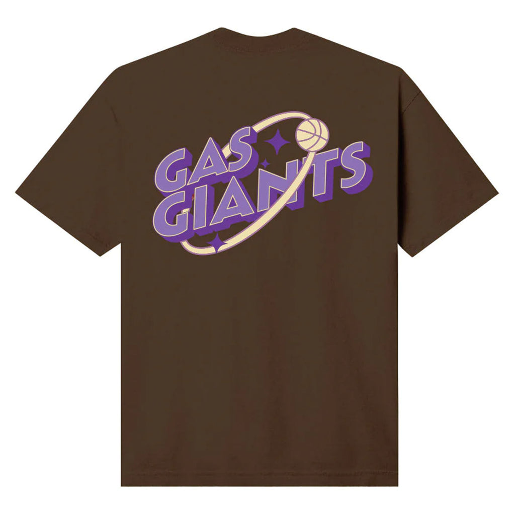 A GAS GIANTS ORBIT TEE BROWN with the brand name GAS GIANTS screenprinted on it.