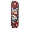 A brown skateboard with an image of a girl with mushrooms on it, featuring the GIRL GEERING HELLO KITTY AND FRIENDS design by GIRL.