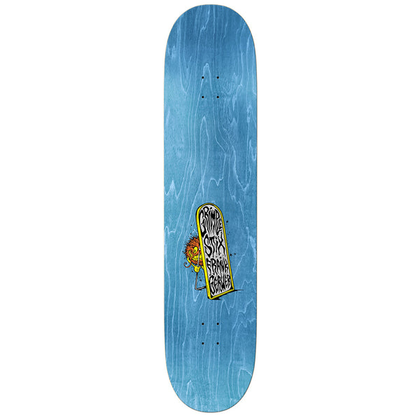 A blue skateboard deck with a yellow tombstone and flame graphic reading "RIPNDIP SORRY 4 FRANK GERMAN" pairs perfectly with your ANTIHERO GRIMPLE STIX GERWER LONG BOARD for a standout setup.