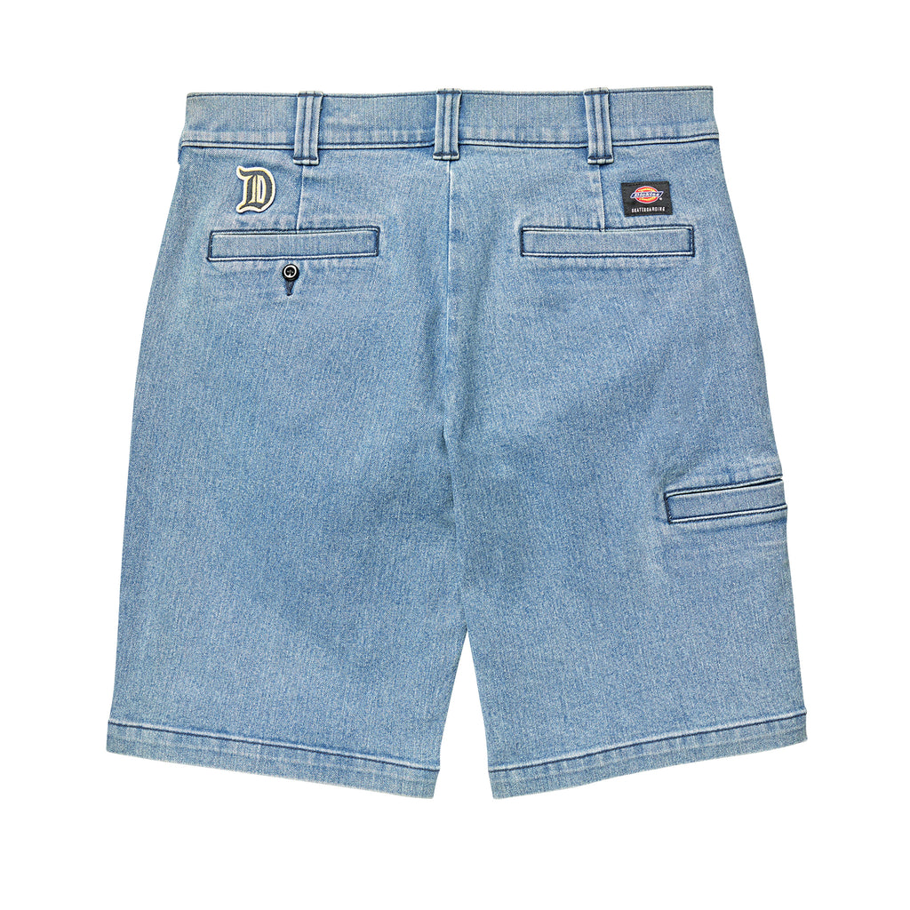 Blue Dickies Guy Mariano Denim Shorts Light Denim isolated on a white background.