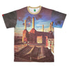 This HABITAT X PINK FLOYD ANIMALS TEE from HABITAT features an image reminiscent of Pink Floyd's iconic style, depicting a power station with four tall chimneys against a blue sky with clouds. A small section of the design even shows a floating pig near one chimney, bringing "Wish You Were Here" vibes to life.