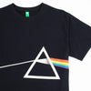 Black HABITAT X PINK FLOYD DARK SIDE OF THE MOON TEE BLACK featuring a colorful prism graphic on the front, reminiscent of the iconic Dark Side of The Moon album cover, with a white triangle emitting a vibrant rainbow spectrum.