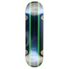 The HARDBODY CHEVRON by HARDBODY is a black 8.25 skateboard deck featuring green and blue vertical stripes plus visible wood grain accents, perfect for any skateboard enthusiast.