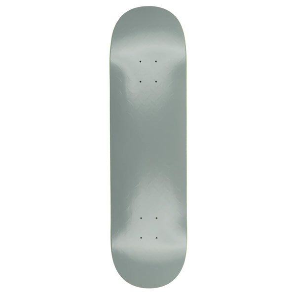A HARDBODY DIAMOND PLATE GREY 8.25" skateboard deck, viewed from above, features eight truck mounting holes and a subtle concave at both ends.
