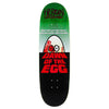 The HEROIN DAWN OF THE EGG 9.4" skateboard deck by HEROIN features a green-to-black gradient, a one-eyed cartoon egg with "DAWN OF THE EGG," and logo at the top. Crafted from hard rock maple for true Heroin Curb Killer style.