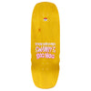 The HEROIN SWAMPY'S BOG HOG skateboard deck features a yellow Hard Rock Maple construction, HEROIN branding, "Swampy's Bog Hog" text in white and pink, and 10.75-inch wheel wells for enhanced control.