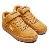 The IPATH GRASSHOPPER COGNAC SUEDE by IPATH is a pair of tan high-top sneakers that feature a suede upper, ankle support, laces, a Velcro strap, a white emblem on the side, and a textured sole.