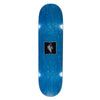 A blue LIMOSINE REPTILIAN skateboard with a picture of a person on it.