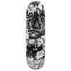 A KING SPADES skateboard with black and white images on it.