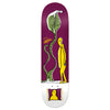 KROOKED CERNICKY TALL SNAKE skateboard deck showcasing a vivid yellow figure standing next to a tall, leafy plant on a sparkling purple background by KROOKED.