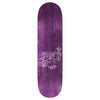 A purple skateboard deck features a white illustration of a person standing next to a sign that reads "Krooked." This guest board, the KROOKED MANDERSON THE YARD, is perfect for skating enthusiasts.