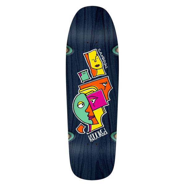 A Limited Edition KROOKED SANDOVAL CLUSTER WHEEL WELLS skateboard with a colorful design on it.