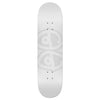 The KROOKED TEAM EYES WHITE DIPPED skateboard deck showcases a minimalist gray-on-white design, accented by a subtle abstract pattern near the center and prominently featuring the signature KROOKED TEAM EYES logo.