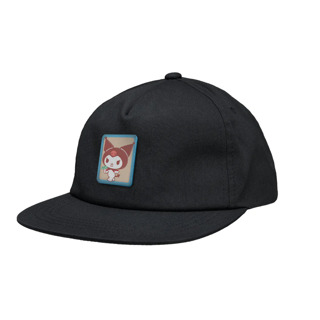 A black hat with an image of Kuromi, the Hello Kitty character, on it.