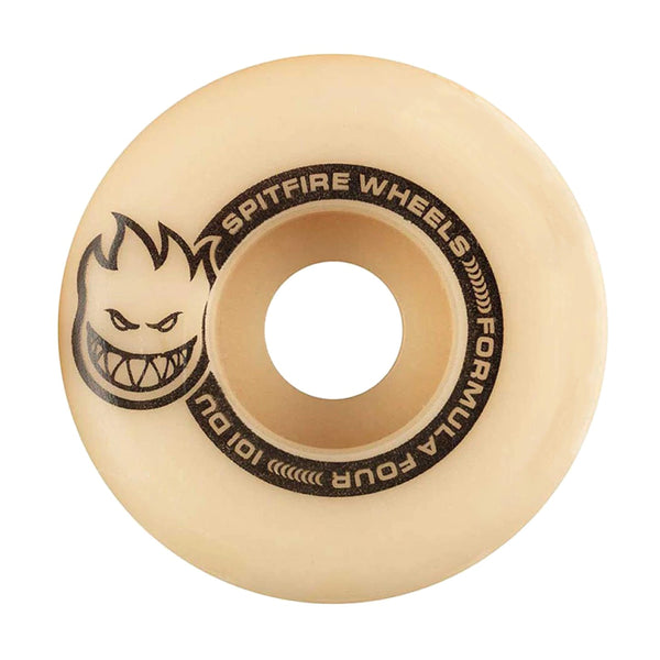 A SPITFIRE F4 LIL SMOKIES TABLETS 101D 48MM skateboard wheel with an angry face.