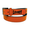 The LOOSEY ISHOD WAIR PRO (OFFICIAL GAME BELT) by Loosey features a stylish orange basketball texture with "LOOSEY" in bold black and a sleek silver buckle, perfectly complementing your favorite Levi 501s and adding unique flair to any denim ensemble.