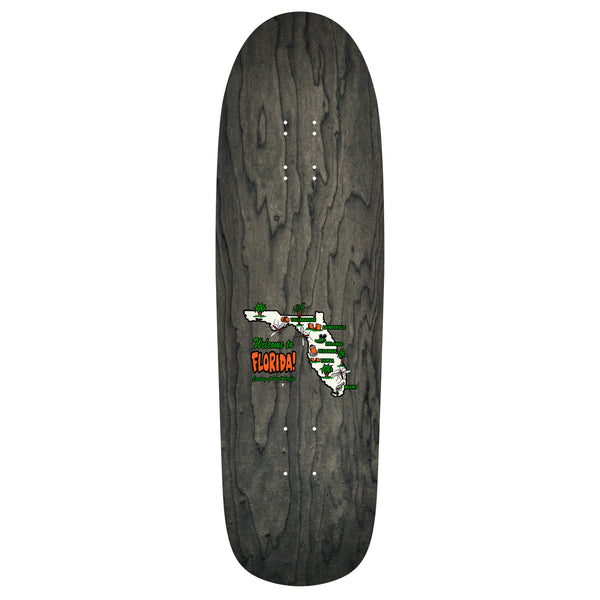 A POWELL PERALTA MIKE FRAZIER YELLOW MAN REISSUE skateboard featuring the state of Florida, designed by Mike Frazier for Powell Peralta.