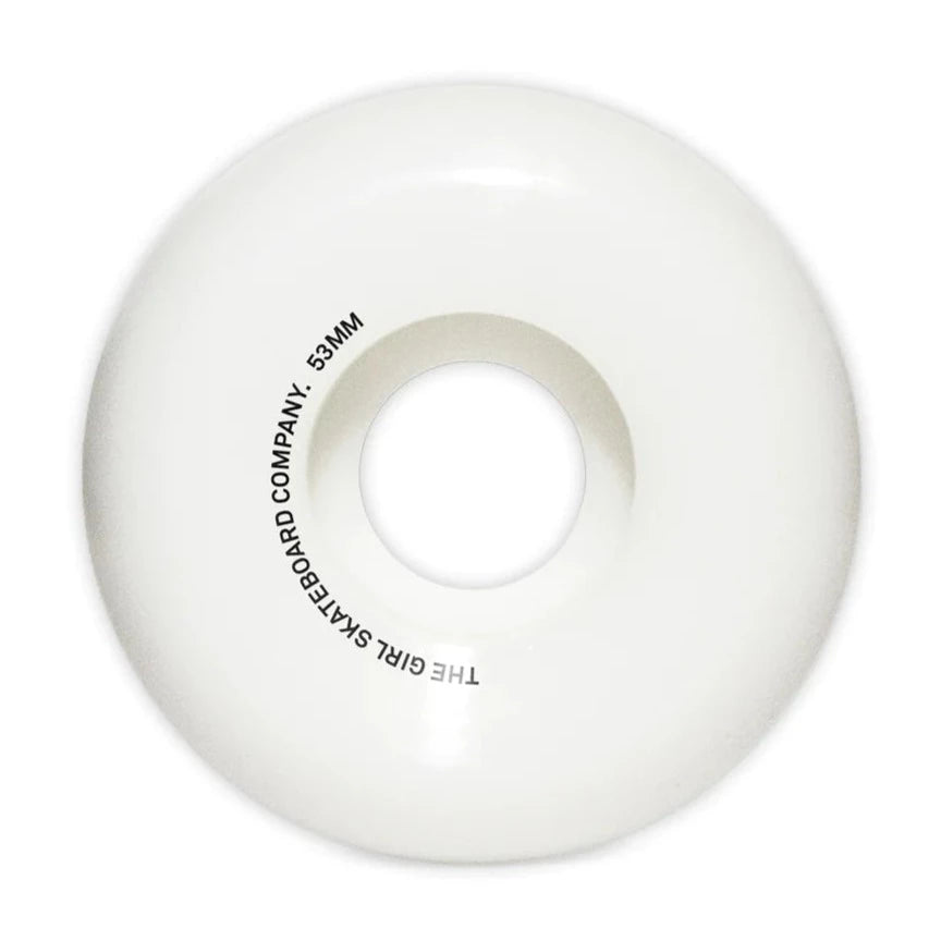 A GIRL HERO STAPLE 53MM 99A skateboard wheel on a white surface.