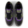 Top view of NB NUMERIC 770 skate shoes in grey, black, and purple by NB NUMERIC, featuring perforated toes and black laces.