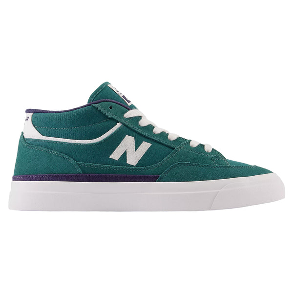 A NB NUMERIC 417 FRANKY VILLANI VINTAGE TEAL / WHITE shoe with a white sole.