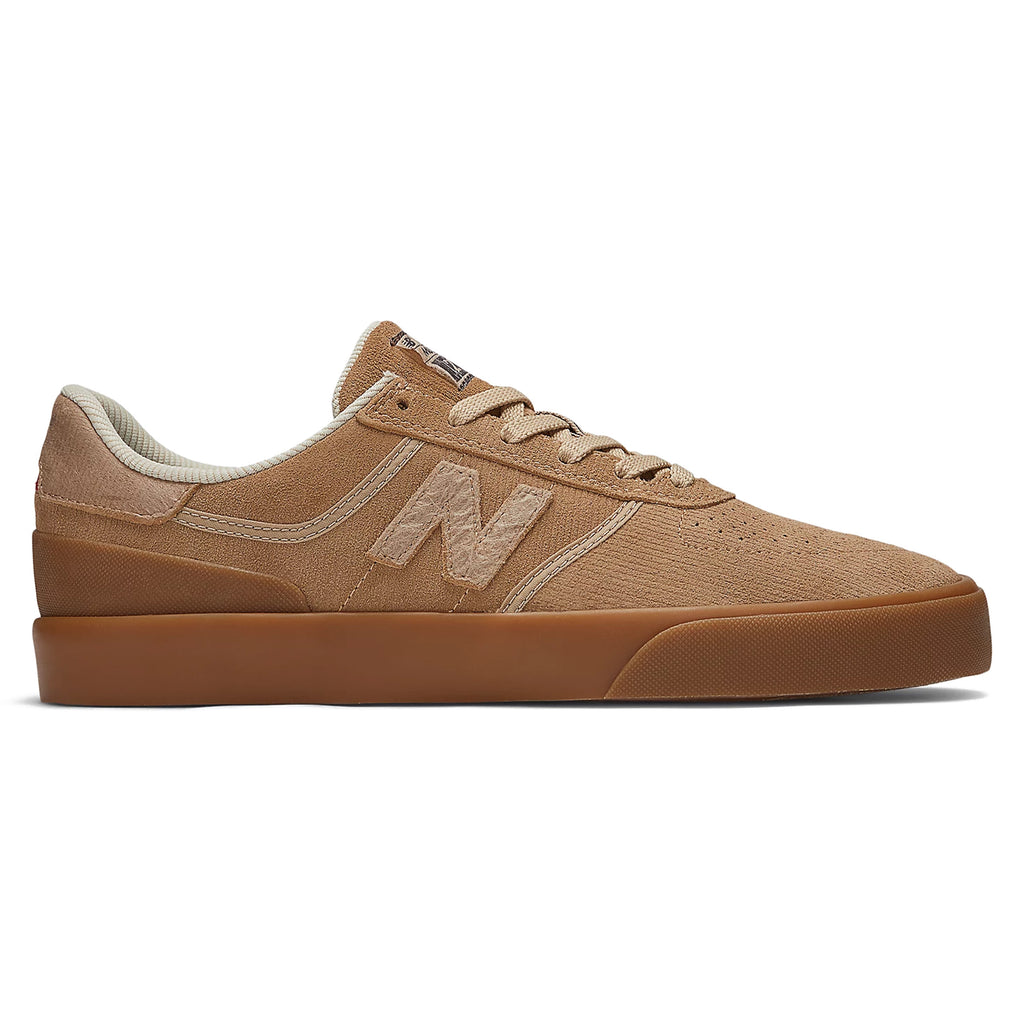 A tan suede NB NUMERIC X MUSEUM 272 WHEAT / BROWN sneaker with beige laces and a gum sole, featuring a "N" logo on the side.