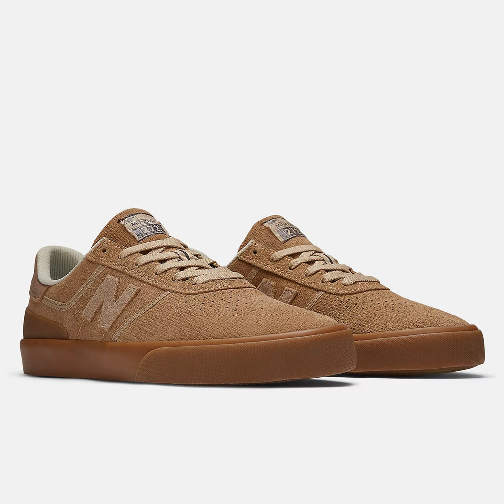 A pair of NB NUMERIC X MUSEUM 272 WHEAT / BROWN sneakers with a rubber sole and NB NUMERIC logo on the side, shown against a plain white background.