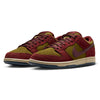The nike NIKE SB DUNK LOW PRO DARK TEAM RED / OLIVE FLAK features Olive Flak and burgundy suede panels, a Dark Team Red Swoosh, and cream-colored midsoles.