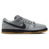 The nike SB Dunk Low Pro Cool Grey/Black features a cool grey upper, black swoosh, grey laces, and a gum sole—shown in side profile on a white background—ideal for fans of stylish skate shoes.