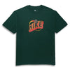 Green NIKE SB Sonics Max90 Tee Fir showcasing a retro-style logo in orange and yellow on the front.