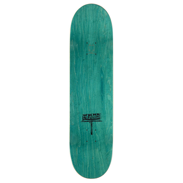 A teal WKND NIKOLAI PIOMBO SD3 skate deck by WKND features a small black graphic near the center, displayed on a white background.