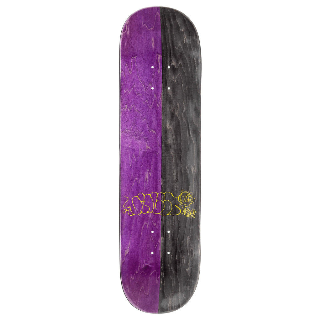 A "VIOLET" skateboard with a violet and black design, perfect for family fun.
