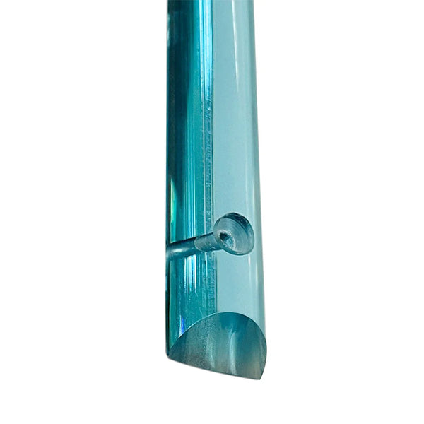 Close-up of the OPERA ICE BLUE CLEAR RAILS BLUE by OPERA, featuring transparent blue acrylic, a half-round profile, and a small cylindrical side peg.