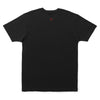 Back view of a plain black STANCE X OUTKAST TEE BLACK by STANCE, featuring a small red dot near the collar.