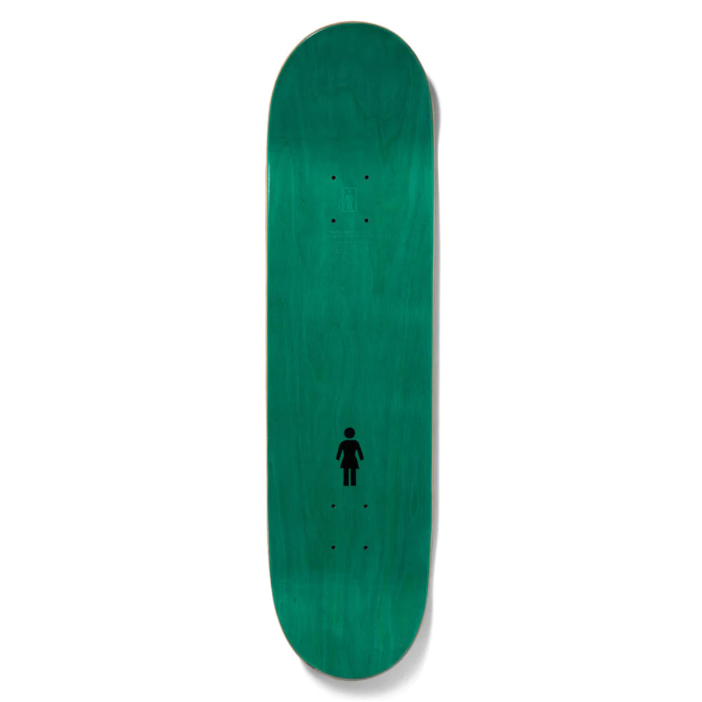 A GIRL PACHECO BIRDMAN skateboard with a black figure on it.