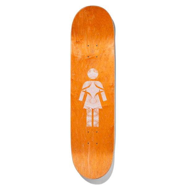A GIRL skateboard with a woman on it.