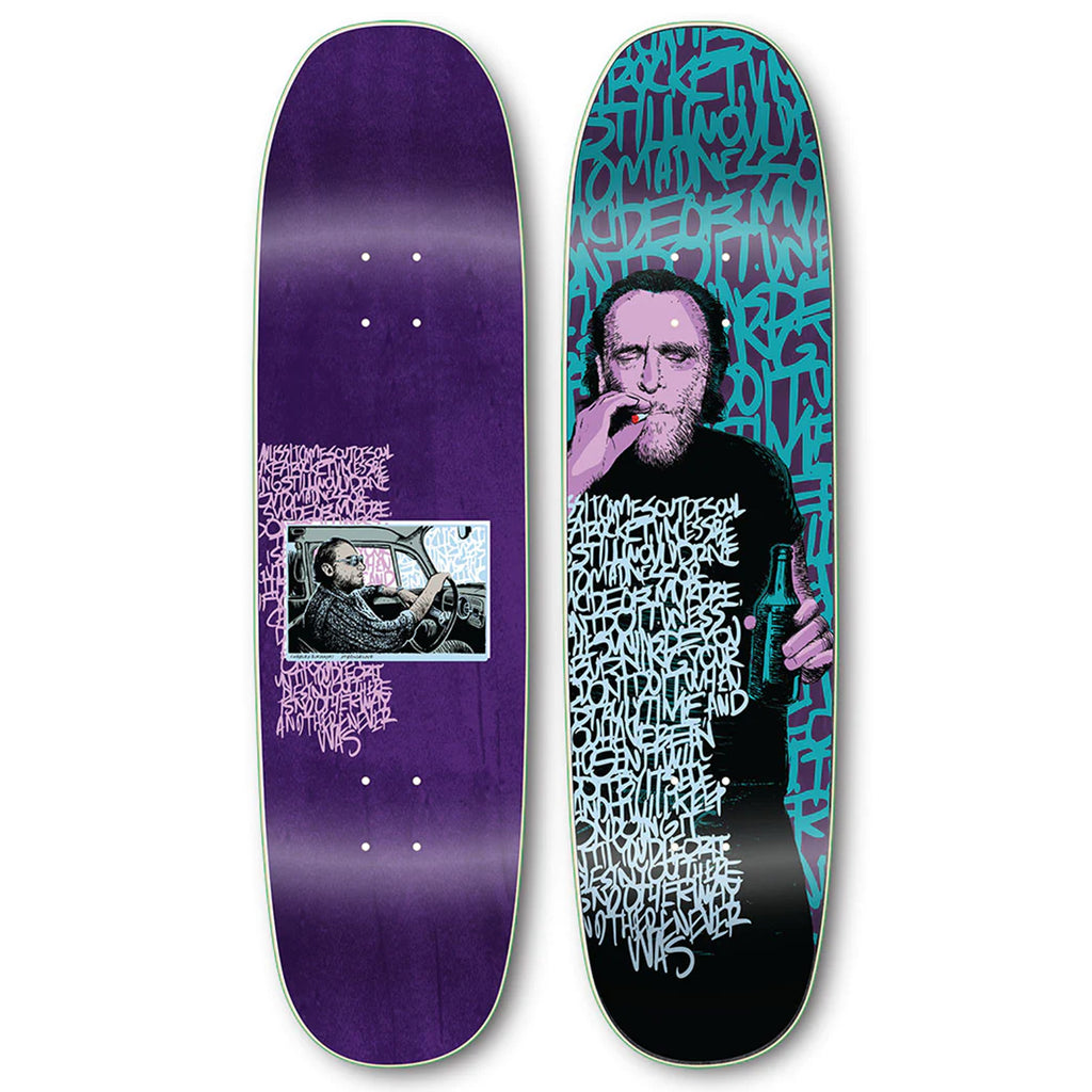 A STRANGELOVE HANK skateboard featuring an image of a man smoking a cigarette.