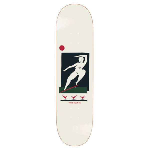 POLAR BS SMITH CREAM skateboard deck by POLAR featuring abstract art by Pontus Alv—a nude figure on a dark background with a red dot, green and red shapes, and "Polar Skate Co." text below the artwork.