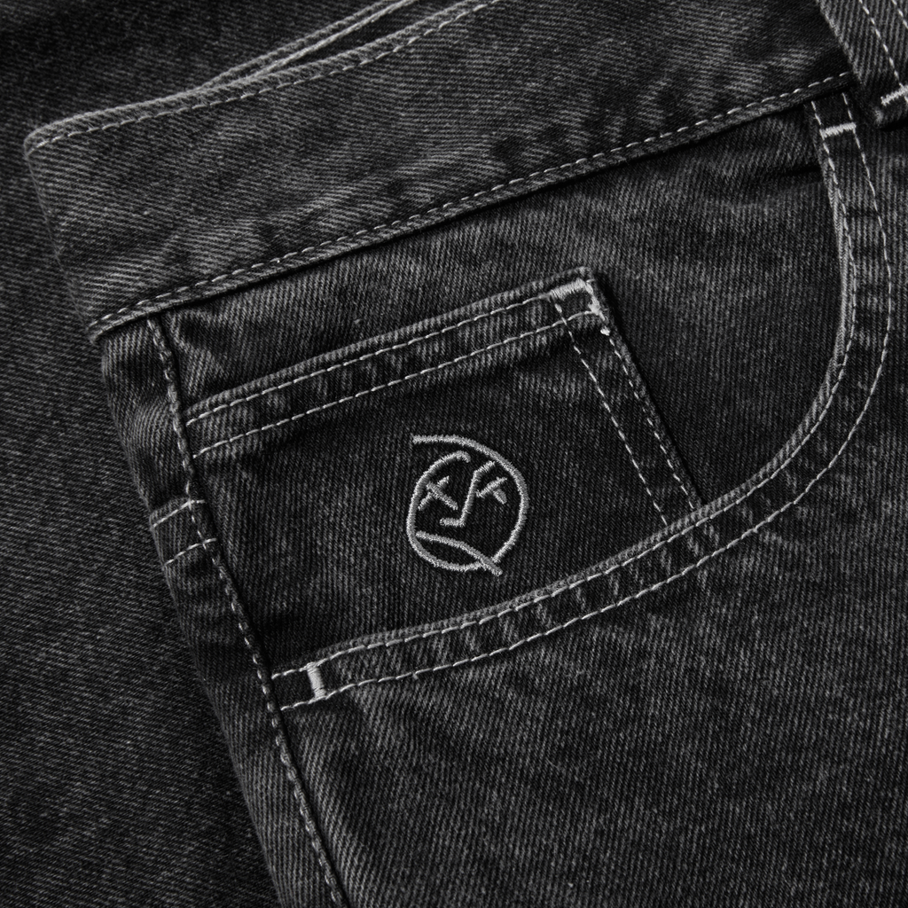 A close up of a pair of POLAR BIG BOY SHORTS DEMIN SILVER BLACK jeans from the brand POLAR.