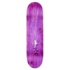 The POLAR NO COMPLIES FOREVER CREAM by POLAR is a popsicle short skateboard deck with a purple woodgrain finish and white silhouette graphic, inspired by Pontus Alv's iconic style.