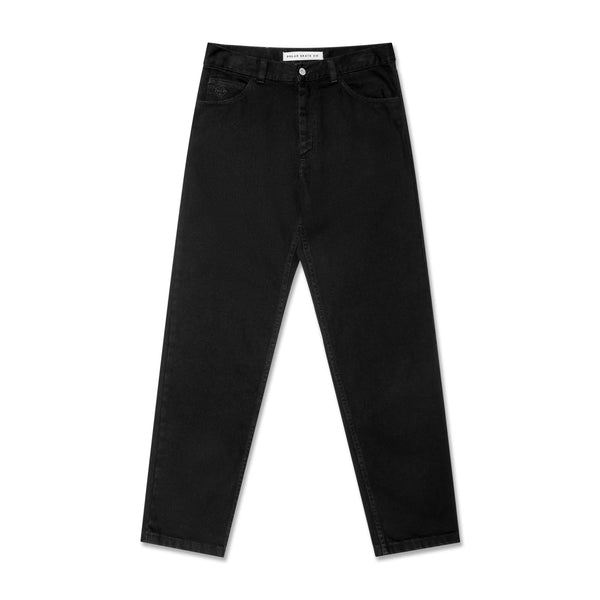 The POLAR '89! Denim Pitch Black jeans, featuring a high-waist design, are laid flat on a white background.