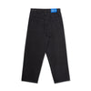 The POLAR BIG BOYS BROWN BLUE, a pair of high-waisted black jeans, are displayed from the back and feature two rear pockets along with a distinctive blue label on the waistband.