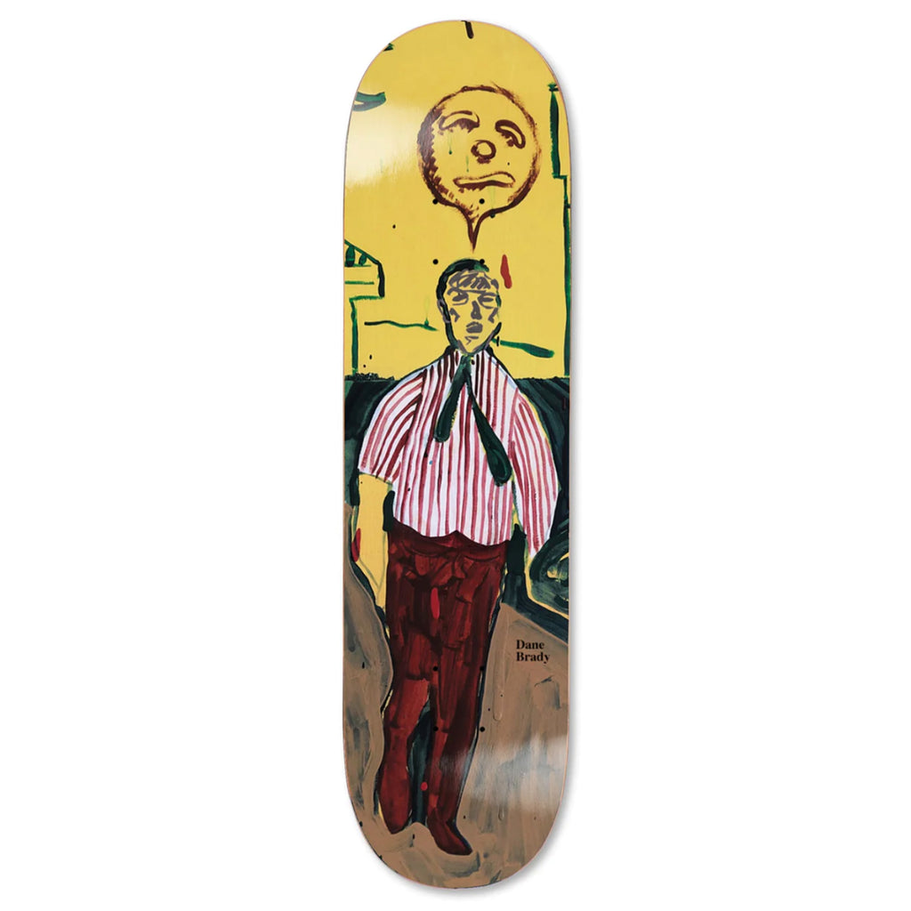 A POLAR skateboard with a picture of a man on it.